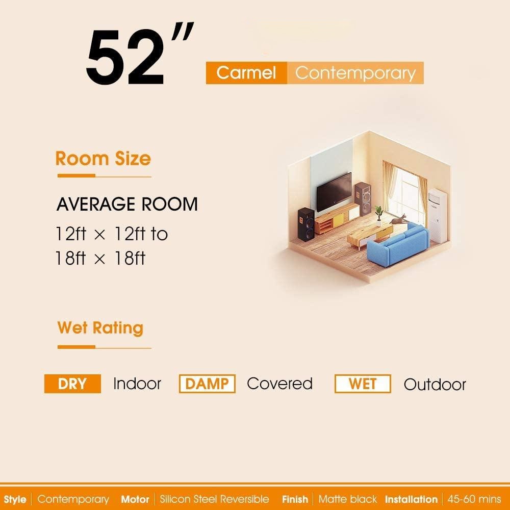 Ventilatore da soffitto moderno da 52 pollici in legno massello/ABS con telecomando (senza luce), 6 velocità, flusso d'aria reversibile.