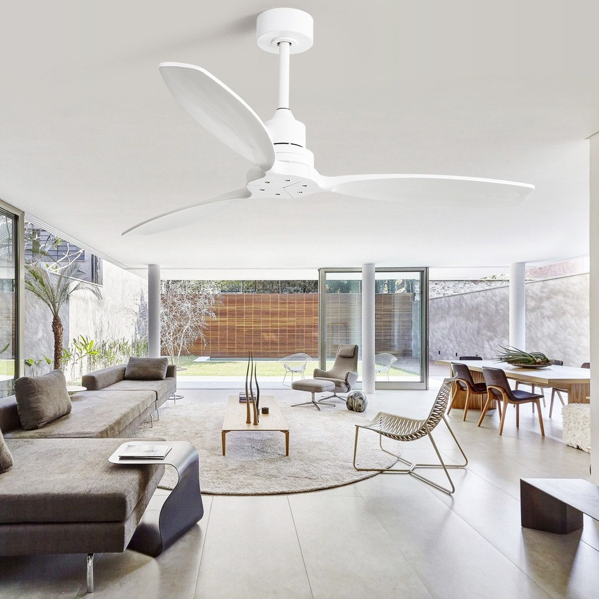 Ventilatore da soffitto moderno da 52 pollici in legno massello/ABS con telecomando (senza luce), 6 velocità, flusso d'aria reversibile.