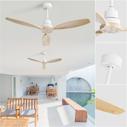 Ventilatore da soffitto moderno da 52 pollici in legno massello/ABS con telecomando (senza luce), 6 velocità, flusso d'aria reversibile.