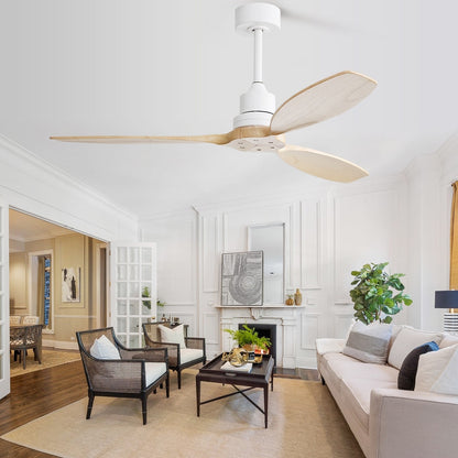 Ventilatore da soffitto moderno da 52 pollici in legno massello/ABS con telecomando (senza luce), 6 velocità, flusso d'aria reversibile.