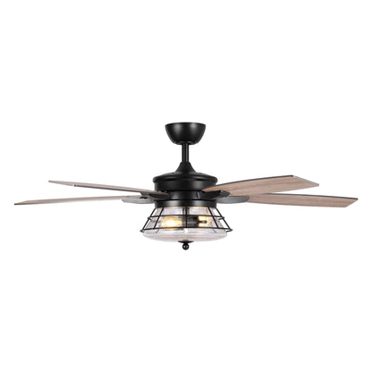 Ventilatore da soffitto decorativo nero con vetro semitrasparente da 52 pollici, con telecomando e kit luci.