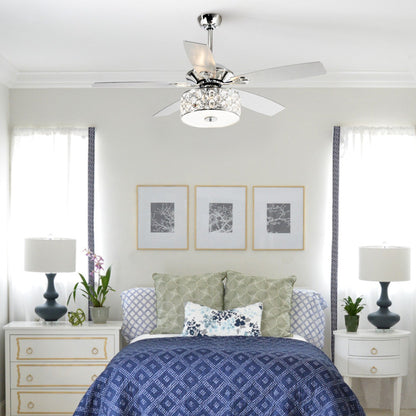 Luce di soffitto a soffione con telecomando, 52 pollici, 4 luci, stile moderno, con cristalli.