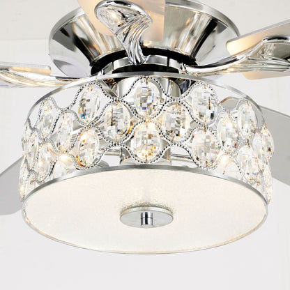 Luce di soffitto a soffione con telecomando, 52 pollici, 4 luci, stile moderno, con cristalli.