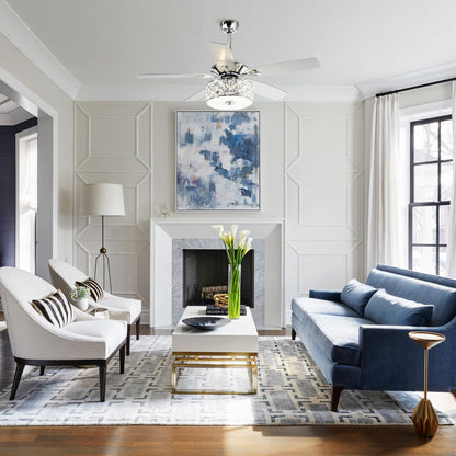 Luce di soffitto a soffione con telecomando, 52 pollici, 4 luci, stile moderno, con cristalli.