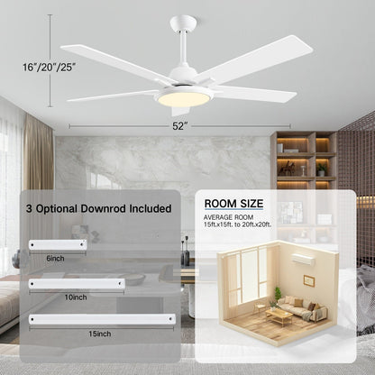 Ventilatori da soffitto moderni da 52 pollici con luce e telecomando, LED dimmerabile