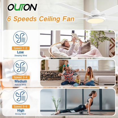 Ventilatori da soffitto moderni da 52 pollici con luce e telecomando, LED dimmerabile