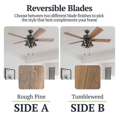 Ventilatore da soffitto a LED con luce, telecomando e finitura bronzo, modello Sivan della linea Prominence Home, diametro 52 pollici.