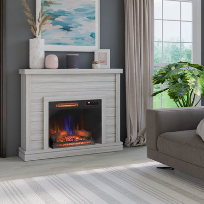 Mantello da parete in lambris con inserto per camino 3D da 52 pollici