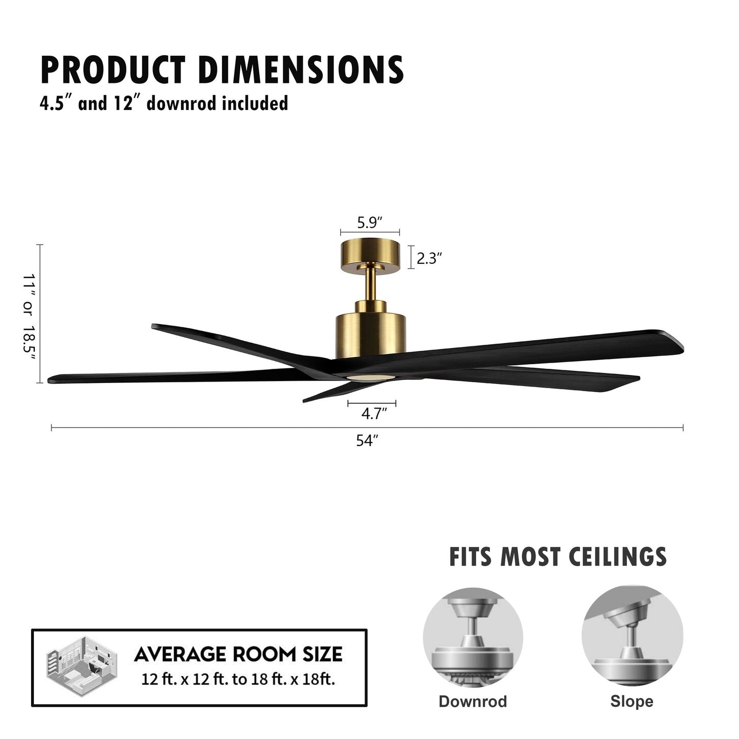 Ventilatore da soffitto interno WINGBO da 54 pollici con motore DC, senza luci - N/A