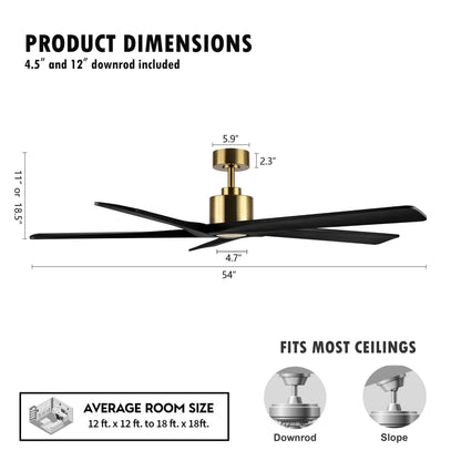 Ventilatore da soffitto interno WINGBO da 54 pollici con motore DC, senza luci - N/A