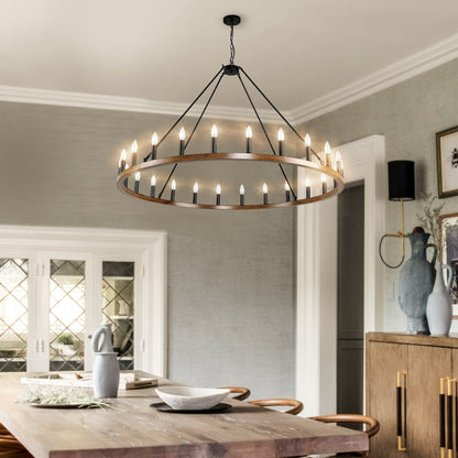 Lampadario a ruota di carro rotonda da 54 pollici con 24 luci