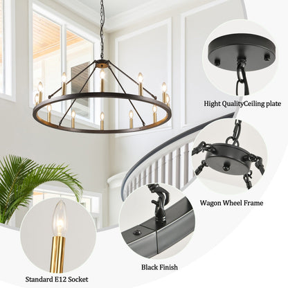 Lampadario a ruota di carro rotonda da 54 pollici con 24 luci