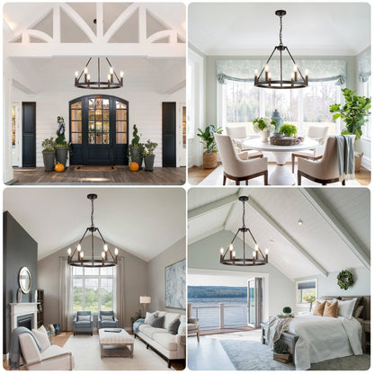 Lampadario a ruota di carro rotonda da 54 pollici con 24 luci