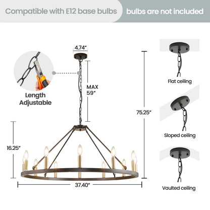 Lampadario a ruota di carro rotonda da 54 pollici con 24 luci