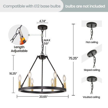 Lampadario a ruota di carro rotonda da 54 pollici con 24 luci