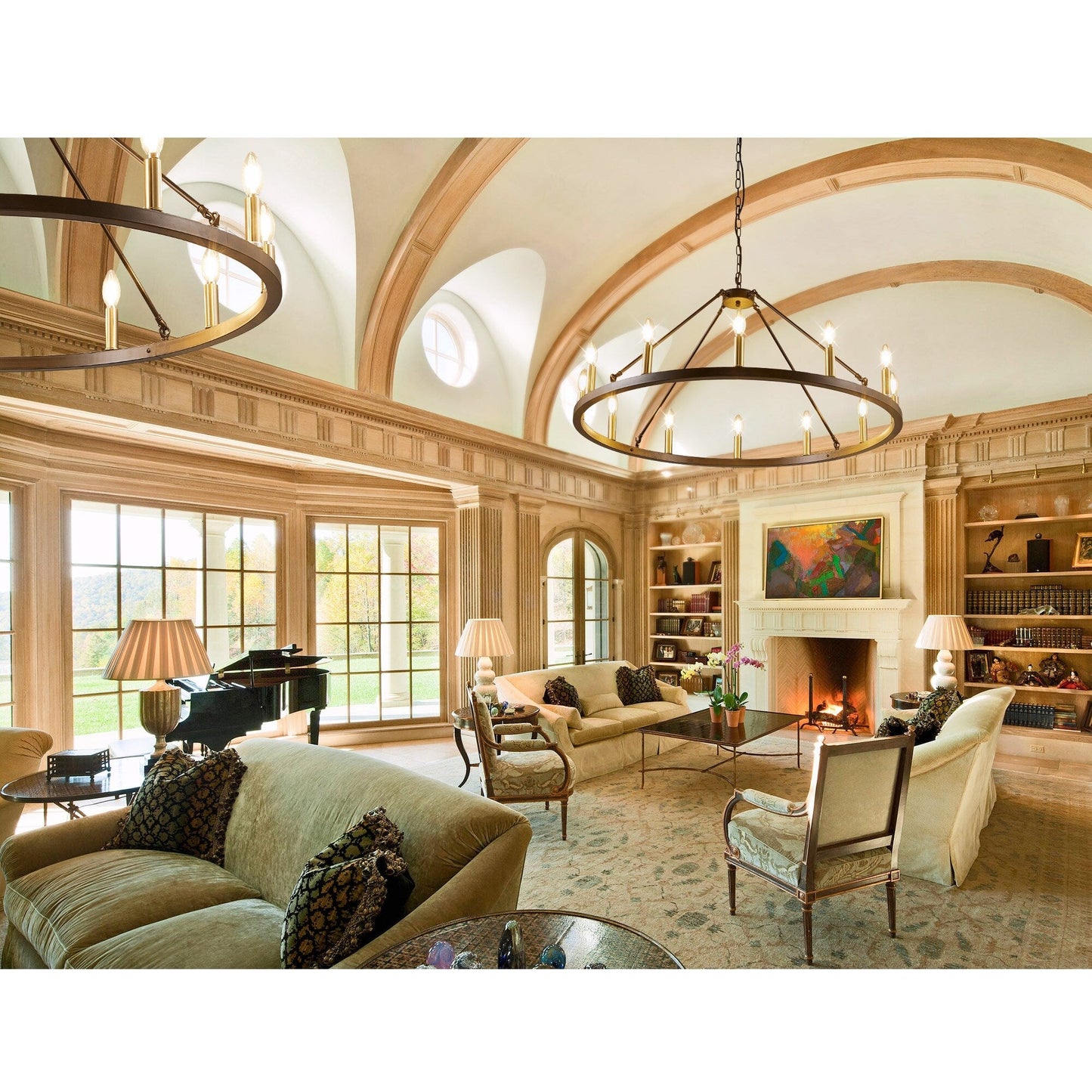 Lampadario a ruota di carro rotonda da 54 pollici con 24 luci