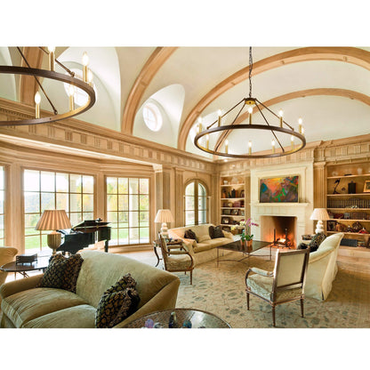 Lampadario a ruota di carro rotonda da 54 pollici con 24 luci