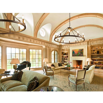 Lampadario a ruota di carro rotonda da 54 pollici con 24 luci