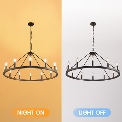 Lampadario a ruota di carro rotonda da 54 pollici con 24 luci