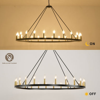 Lampadario a ruota di carro rotonda da 54 pollici con 24 luci