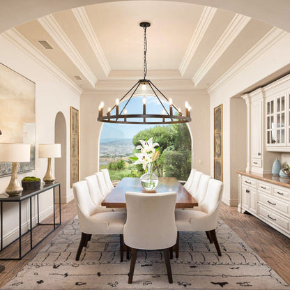 Lampadario a ruota di carro rotonda da 54 pollici con 24 luci