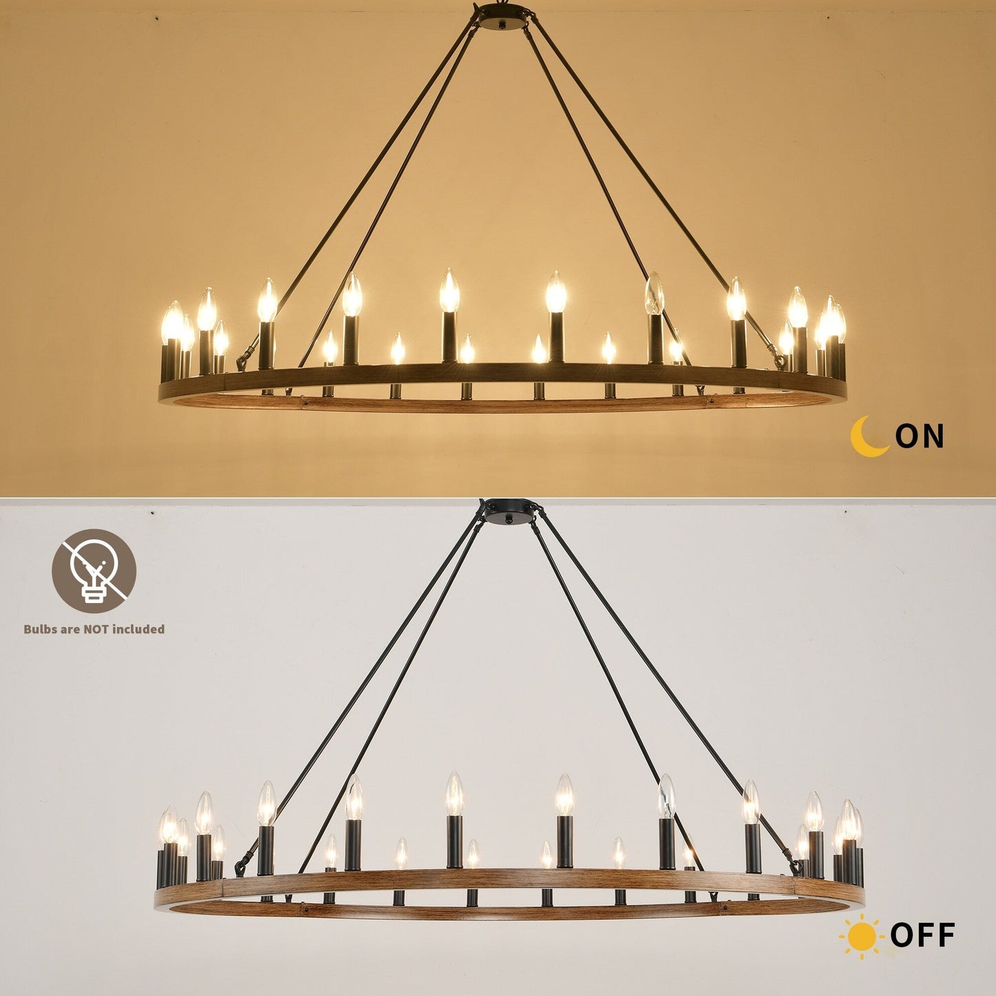 Lampadario a ruota di carro rotonda da 54 pollici con 24 luci