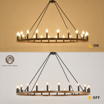 Lampadario a ruota di carro rotonda da 54 pollici con 24 luci