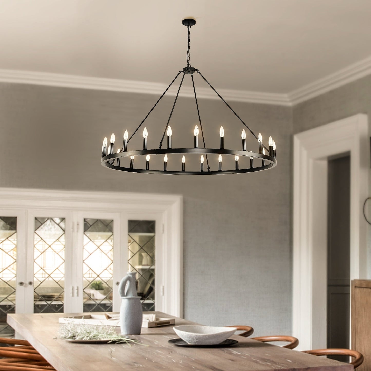 Lampadario a ruota di carro rotonda da 54 pollici con 24 luci