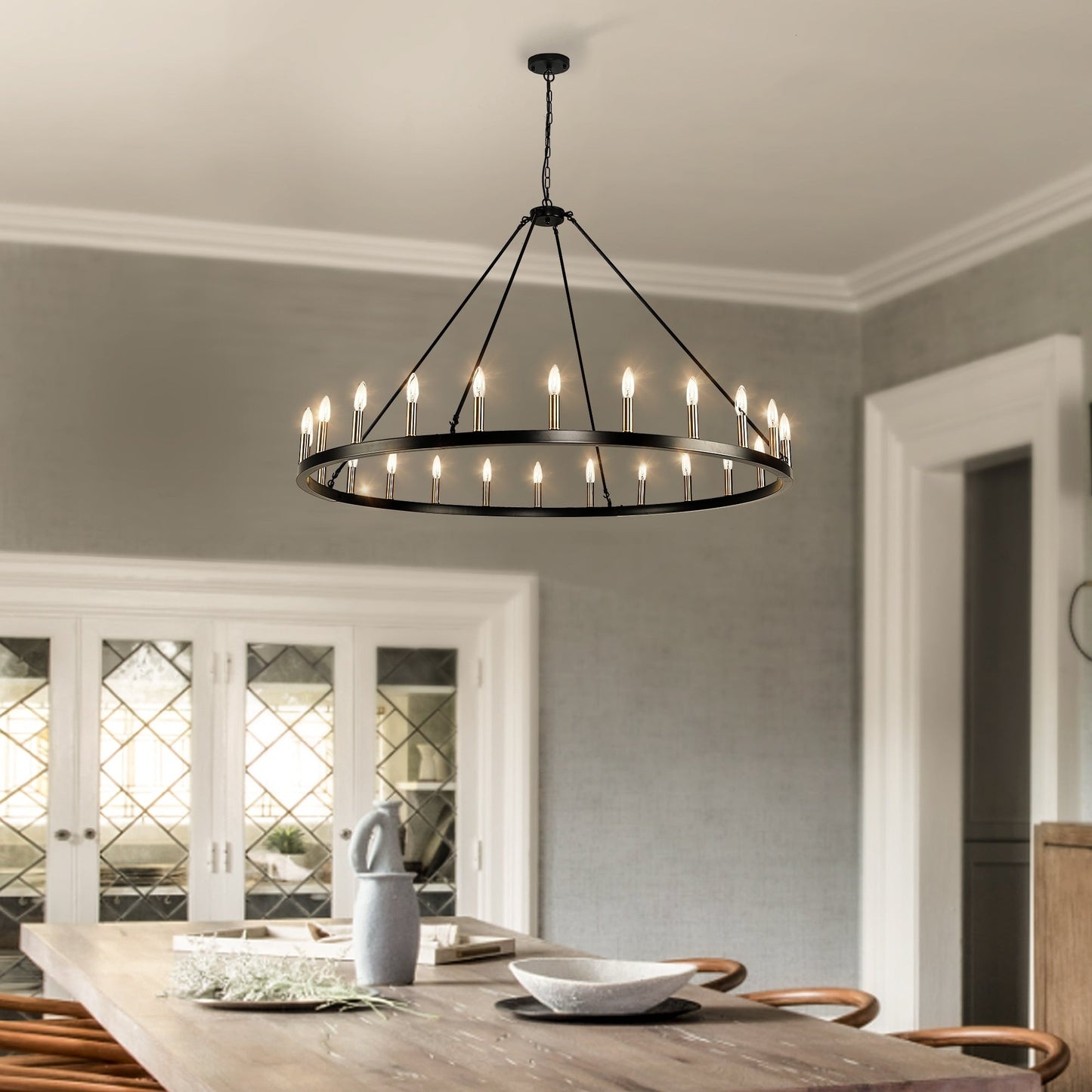 Lampadario a ruota di carro rotonda da 54 pollici con 24 luci