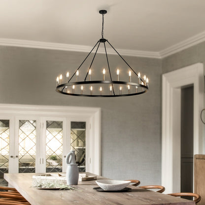 Lampadario a ruota di carro rotonda da 54 pollici con 24 luci