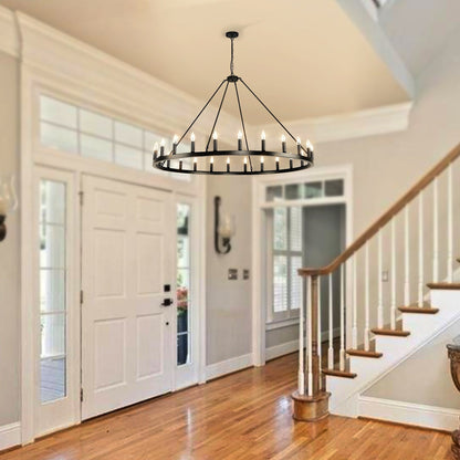 Lampadario a ruota di carro rotonda da 54 pollici con 24 luci