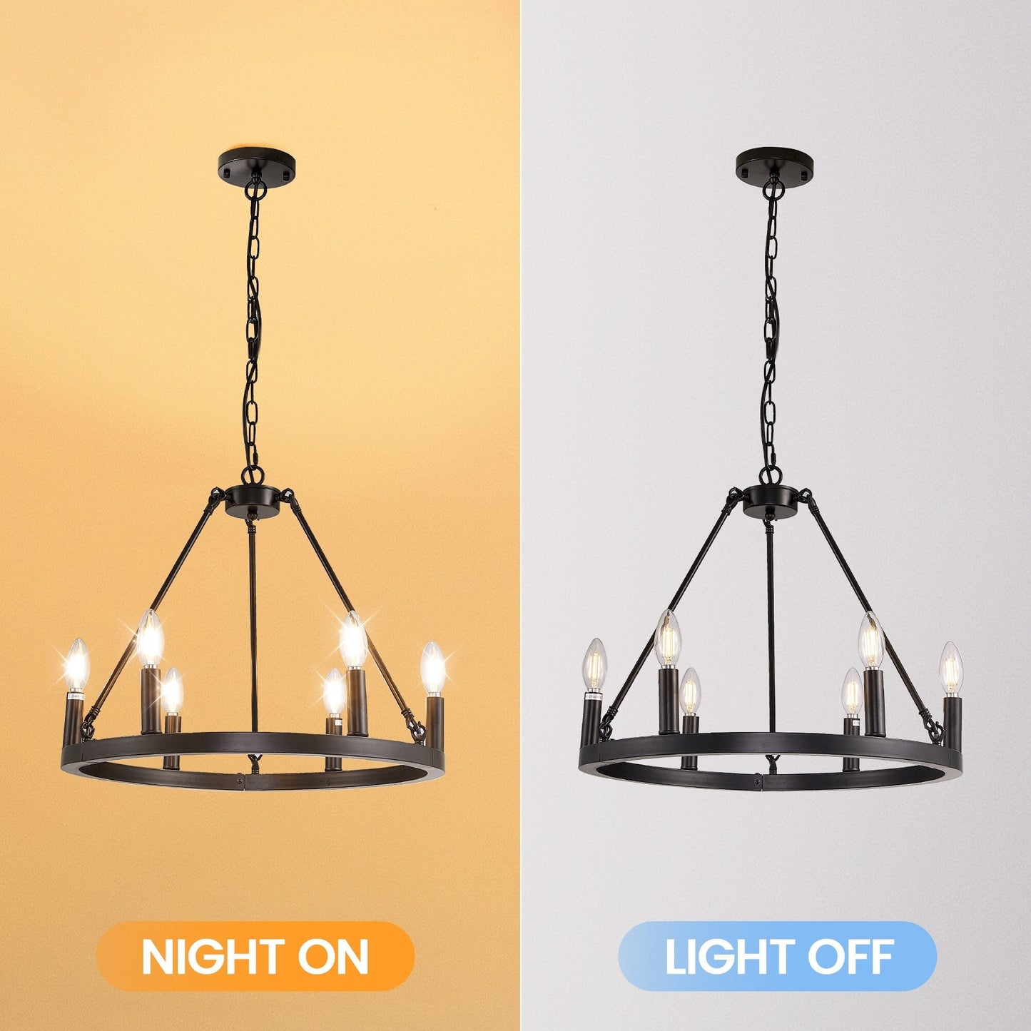 Lampadario a ruota di carro rotonda da 54 pollici con 24 luci