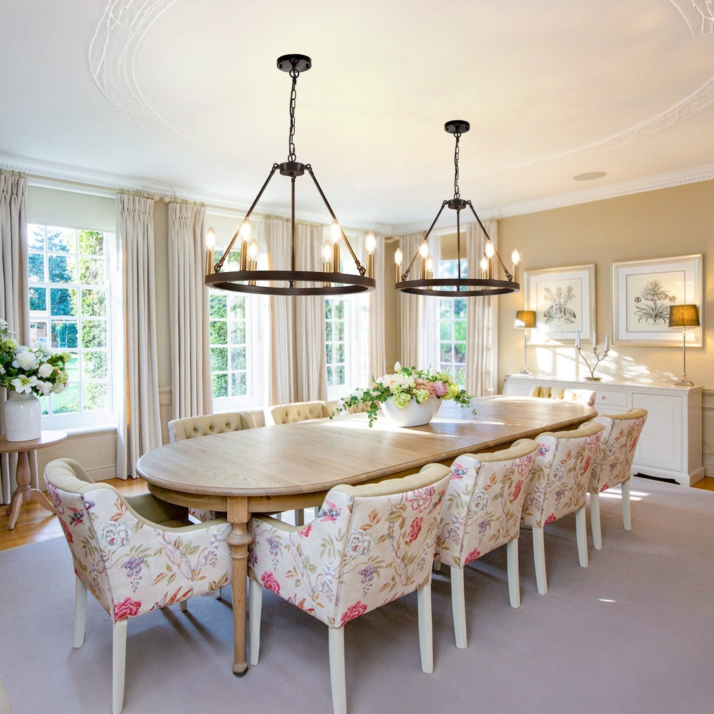 Lampadario a ruota di carro rotonda da 54 pollici con 24 luci