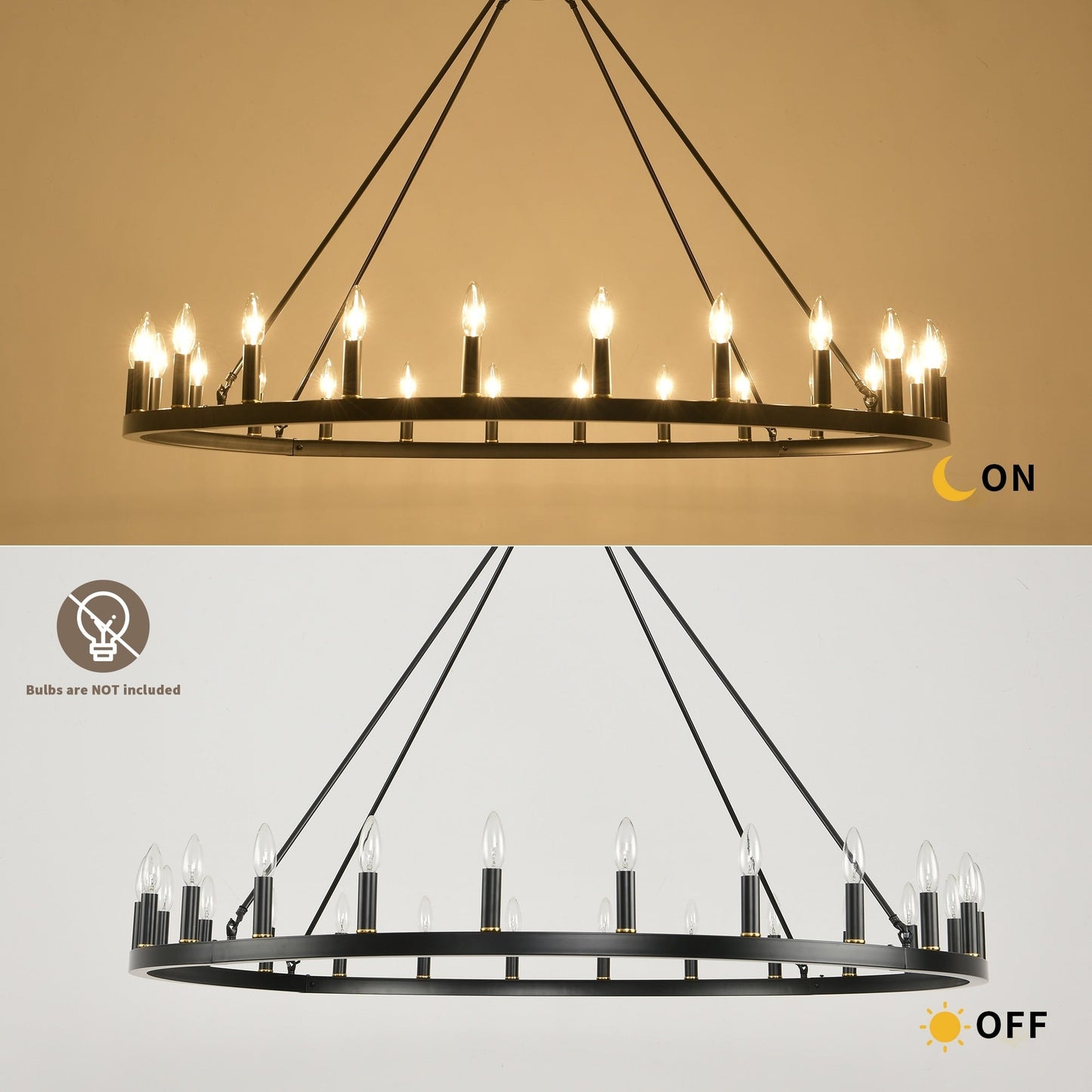 Lampadario a ruota di carro rotonda da 54 pollici con 24 luci