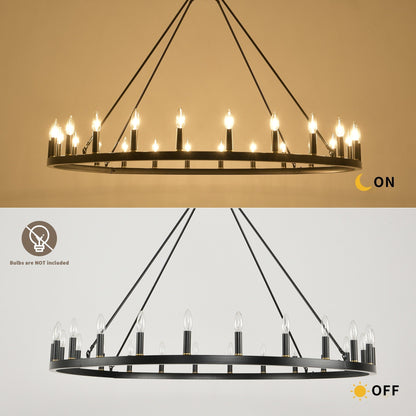 Lampadario a ruota di carro rotonda da 54 pollici con 24 luci