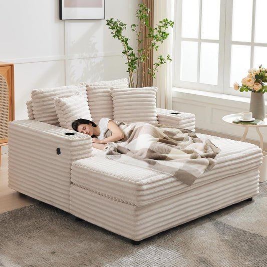 Divano letto imbottito da 54'' con cuscini e braccioli, comoda poltrona letto in cordoncino, ideale per interni, extra large.