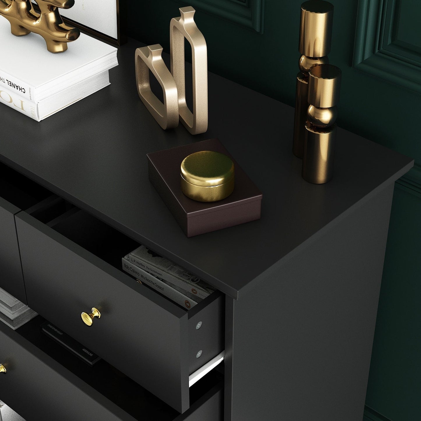 Comò da camera da letto doppia larga 55,1 pollici con cassetti portaoggetti