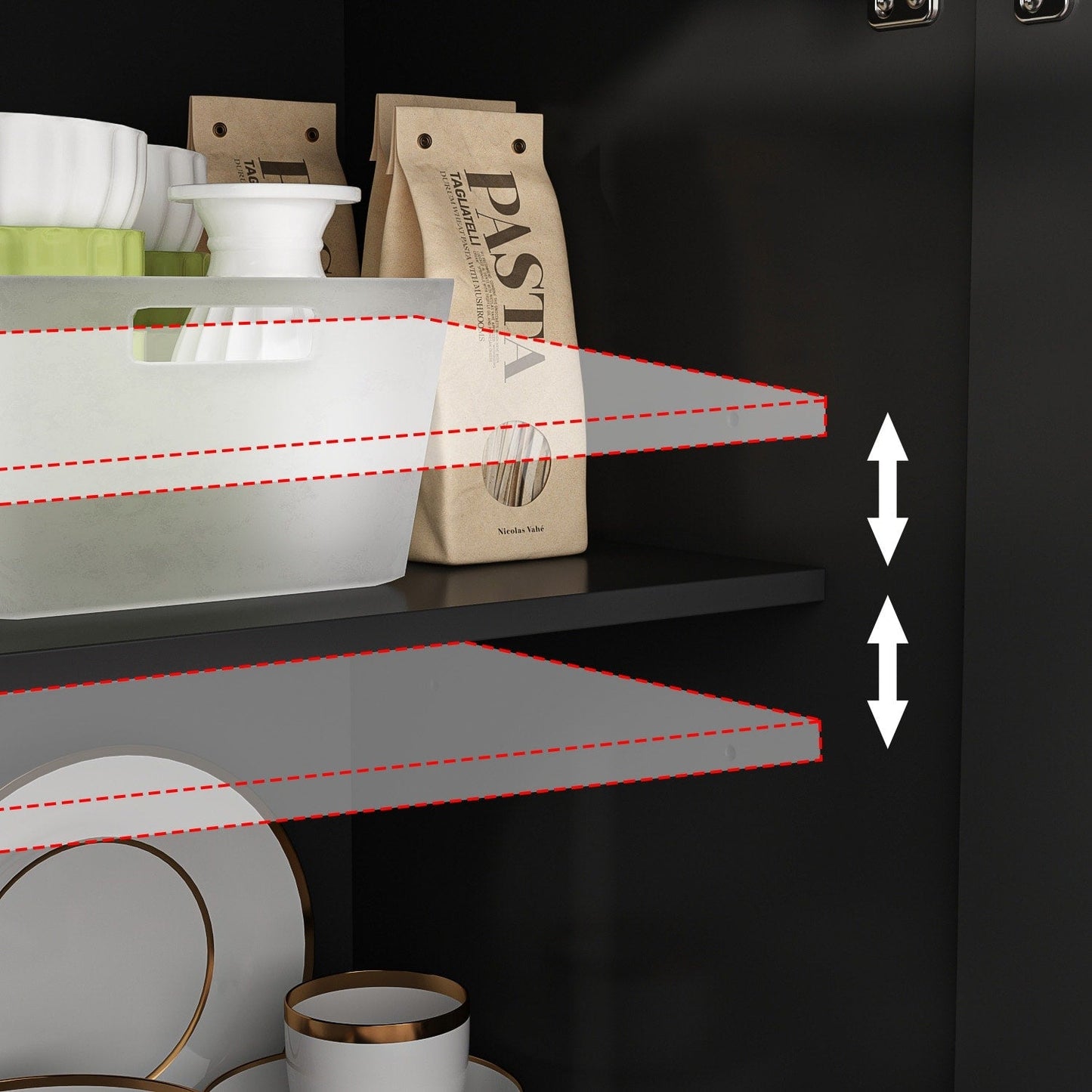 Buffet con ripiani 59.1'' bianco, stile Mid-Century Modern, contemporaneo, laccato