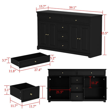 Buffet con ripiani 59.1'' bianco, stile Mid-Century Modern, contemporaneo, laccato