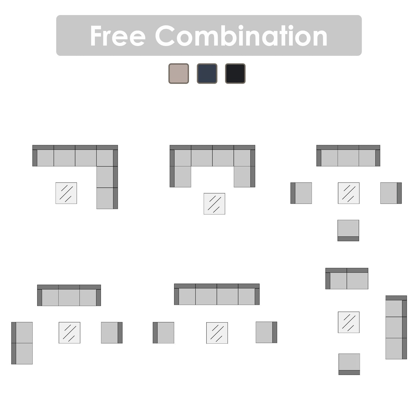 Gruppo di sedute componibili da esterno per 6 persone con cuscini