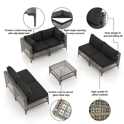 Gruppo di sedute componibili da esterno per 6 persone con cuscini