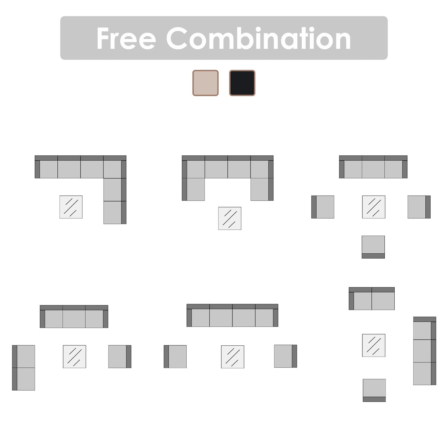 Gruppo di sedute componibili da esterno per 6 persone con cuscini