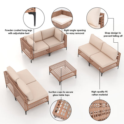 Gruppo di sedute componibili da esterno per 6 persone con cuscini