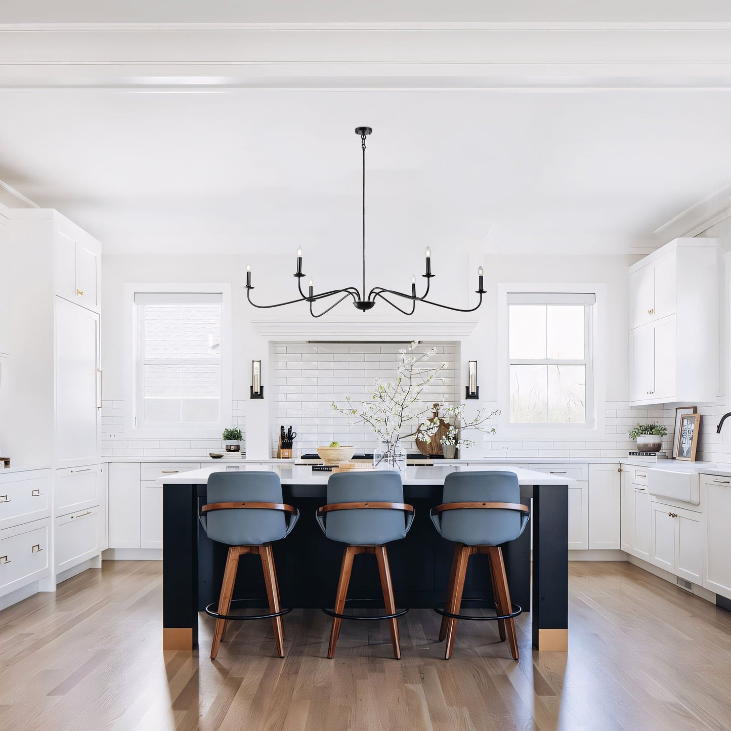 Lampadario minimalista a 6 luci da 64 pollici in nero opaco/oro/cromo - N/A