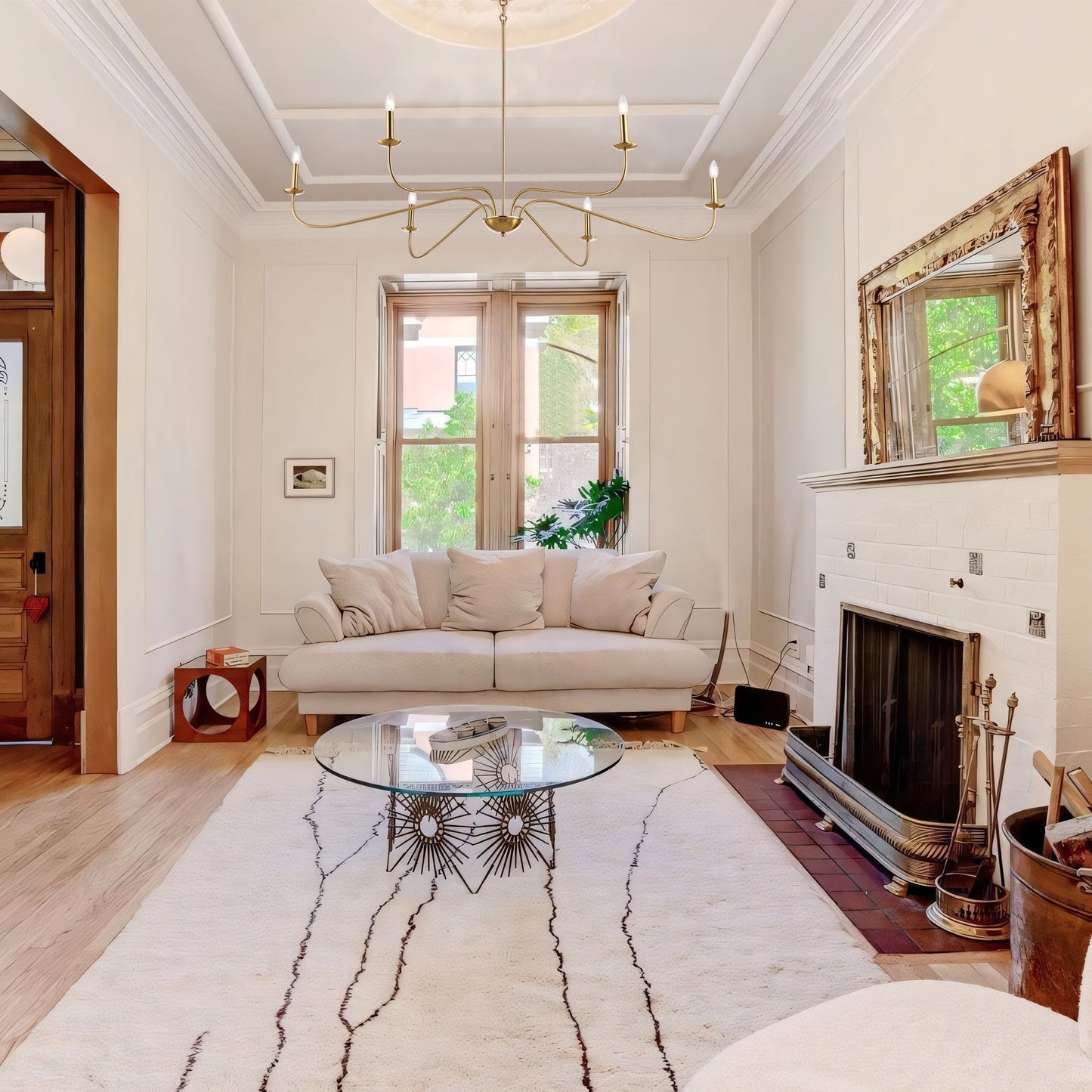 Lampadario minimalista a 6 luci da 64 pollici in nero opaco/oro/cromo - N/A