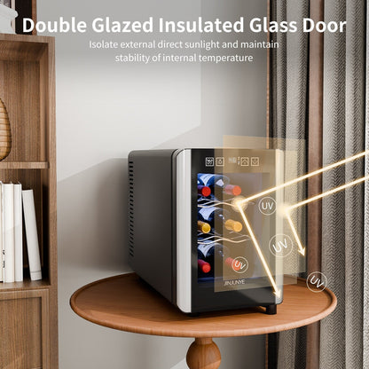 Frigorifero per vino da 6 bottiglie (18-19°C), mini refrigeratore per bevande da esterno per l'estate, con controllo della temperatura.