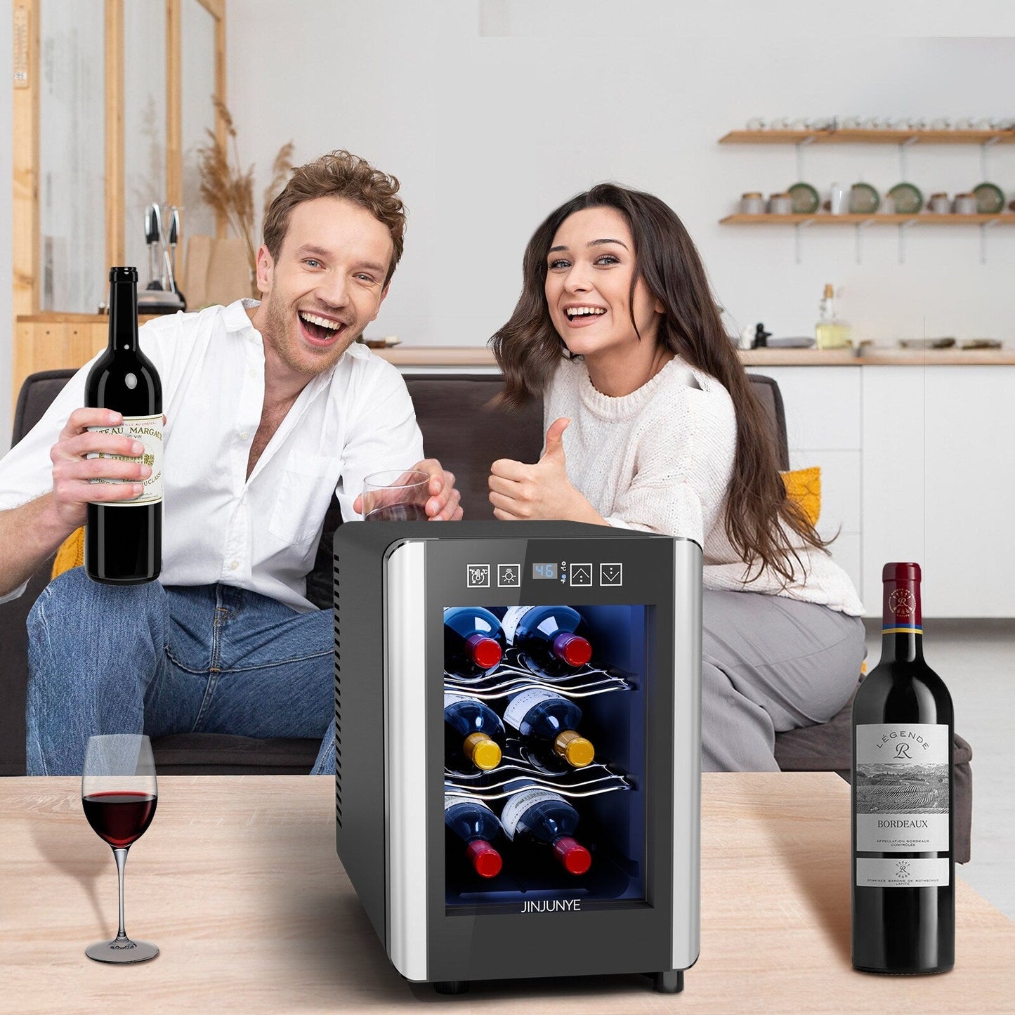 Frigorifero per vino da 6 bottiglie (18-19°C), mini refrigeratore per bevande da esterno per l'estate, con controllo della temperatura.