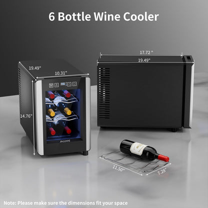 Frigorifero per vino da 6 bottiglie (18-19°C), mini refrigeratore per bevande da esterno per l'estate, con controllo della temperatura.