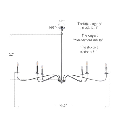 Lampadario minimalista a 6 luci da 64 pollici in nero opaco/oro/cromo - N/A