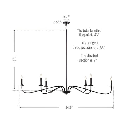 Lampadario minimalista a 6 luci da 64 pollici in nero opaco/oro/cromo - N/A
